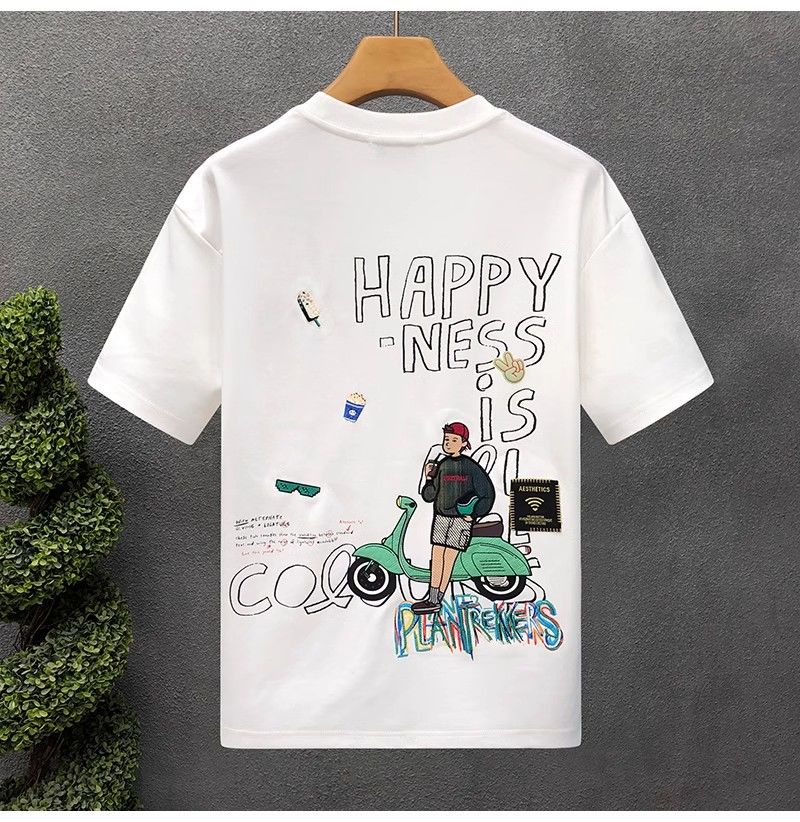 "Happiness Ride" Oversized T-Shirt for Men – Embroidered Front Logo & DTF Back Print