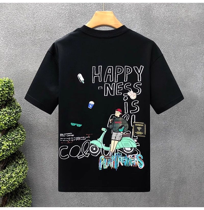 "Happiness Ride" Oversized T-Shirt for Men – Embroidered Front Logo & DTF Back Print