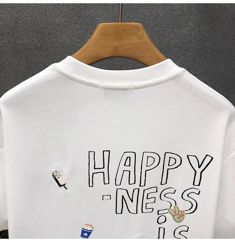 "Happiness Ride" Oversized T-Shirt for Men – Embroidered Front Logo & DTF Back Print