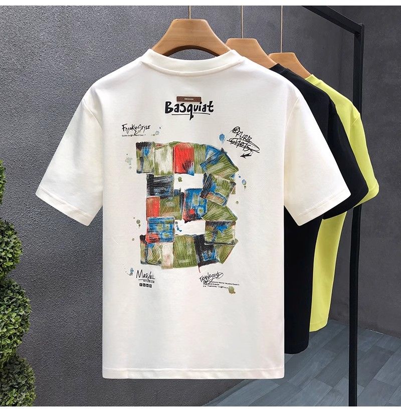 "Basquiat Block Art" Oversized T-Shirt for Men – Embroidered Front Logo & DTF Back Print