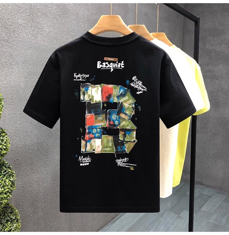 "Basquiat Block Art" Oversized T-Shirt for Men – Embroidered Front Logo & DTF Back Print