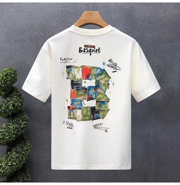"Basquiat Block Art" Oversized T-Shirt for Men – Embroidered Front Logo & DTF Back Print