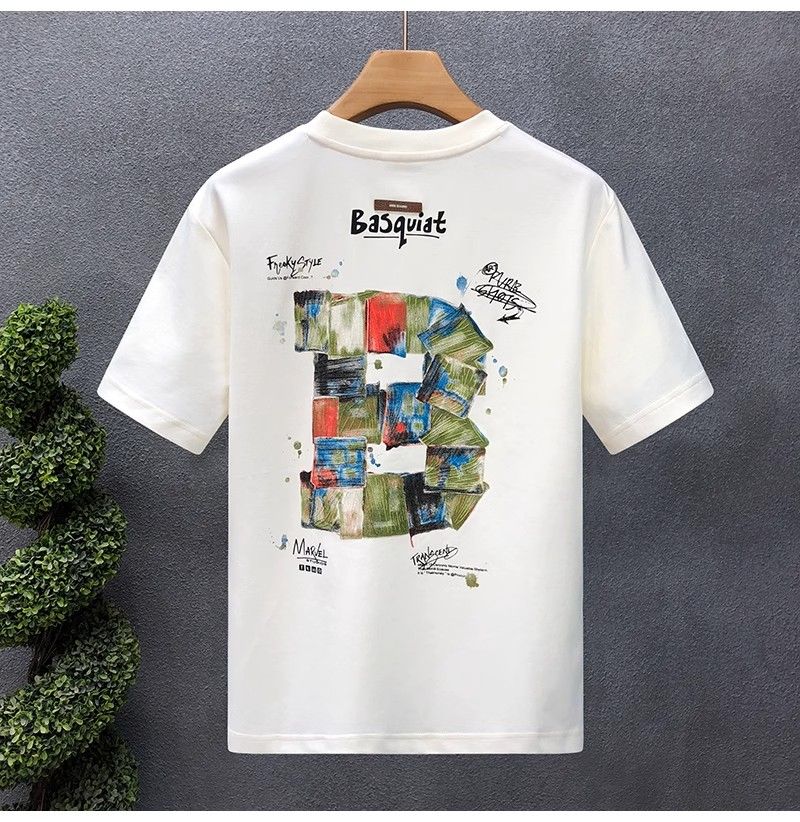 "Basquiat Block Art" Oversized T-Shirt for Men – Embroidered Front Logo & DTF Back Print