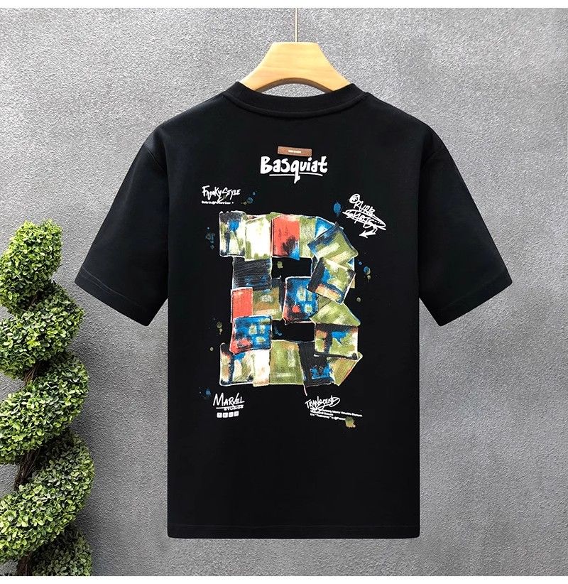 "Basquiat Block Art" Oversized T-Shirt for Men – Embroidered Front Logo & DTF Back Print