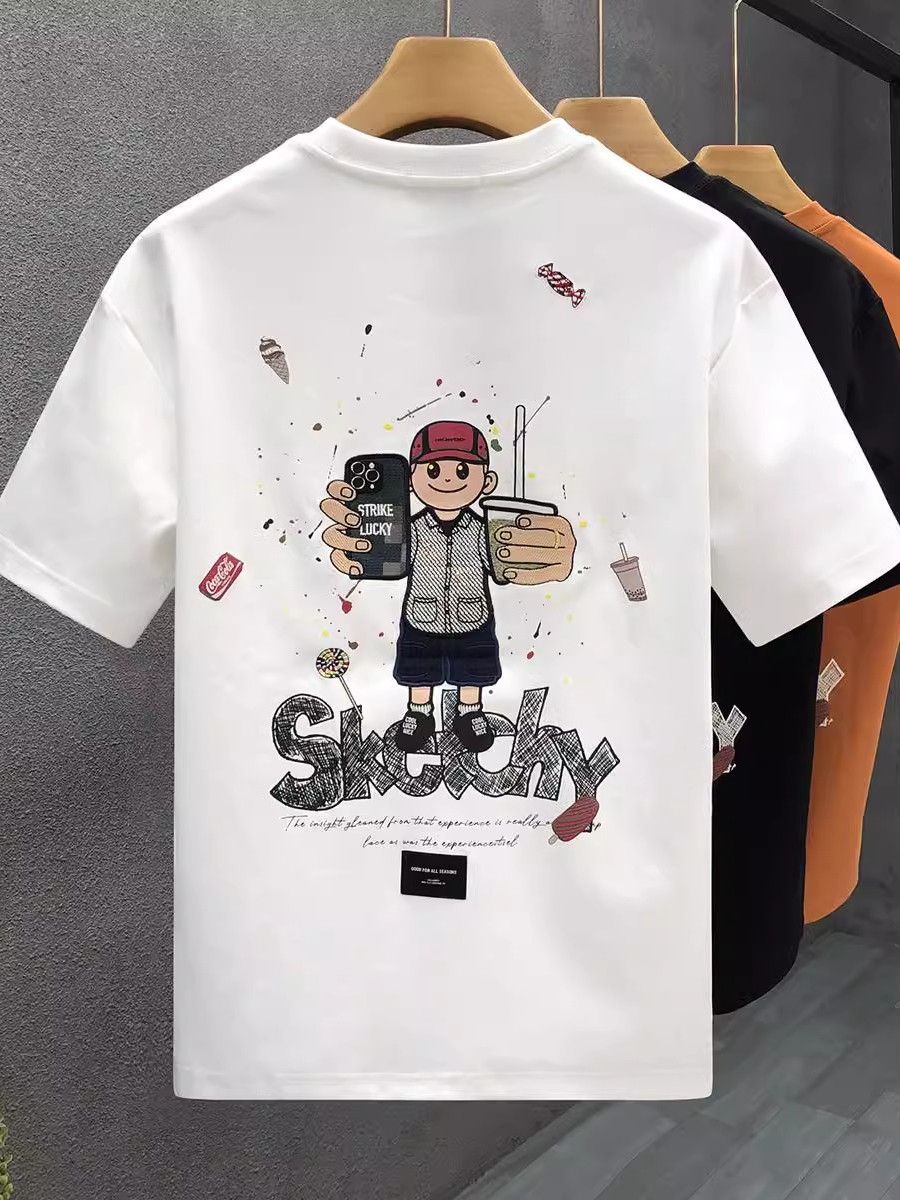 "Sketchy Street Vibe" Oversized T-Shirt for Men – Embroidered Front Logo & DTF Back Print