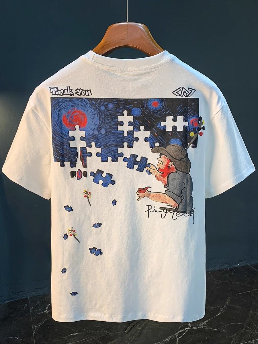 "Puzzle Painter" Oversized T-Shirt for Men – Embroidered Front Logo & DTF Back Print