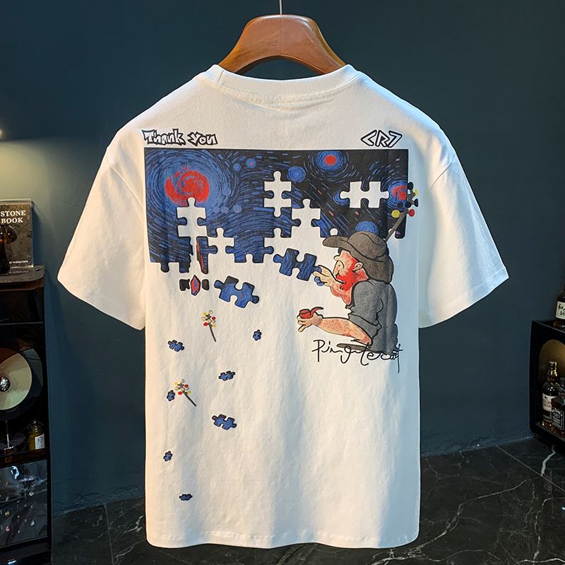 "Puzzle Painter" Oversized T-Shirt for Men – Embroidered Front Logo & DTF Back Print