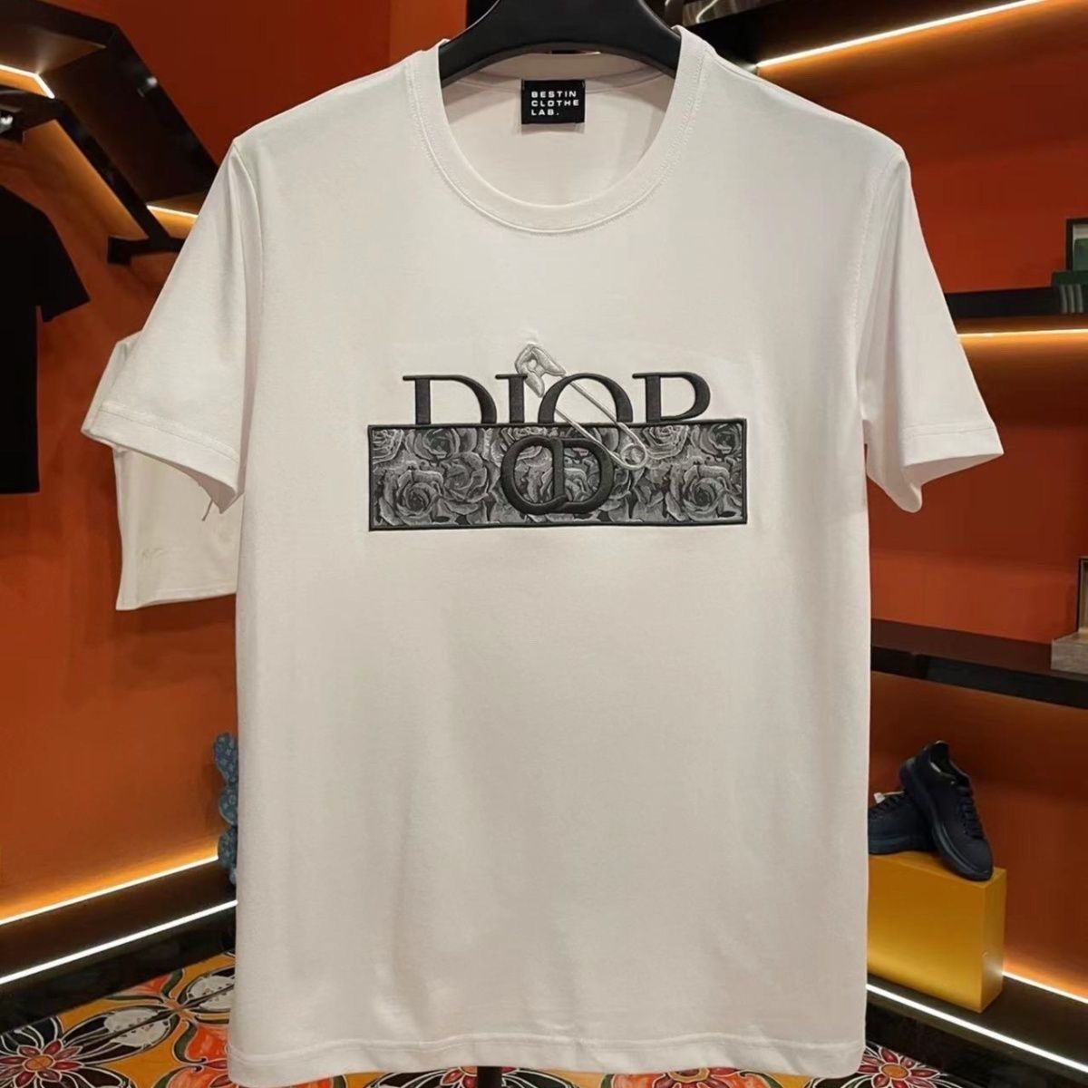 Designer-Inspired Cotton T-Shirt with Floral Motif