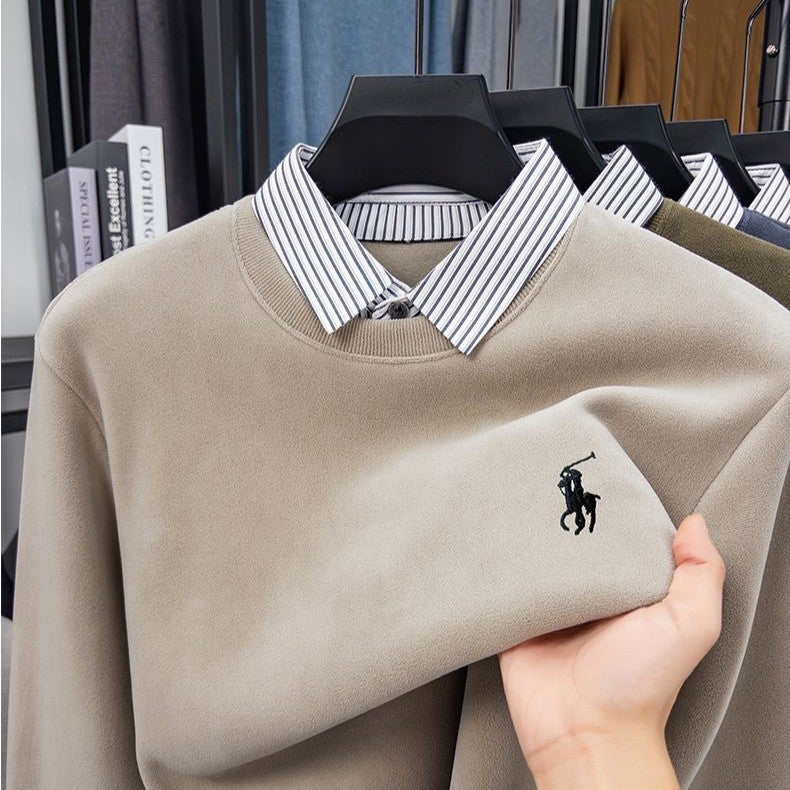 Premium Striped Collar Embroidered Sweatshirt – Classic Edition