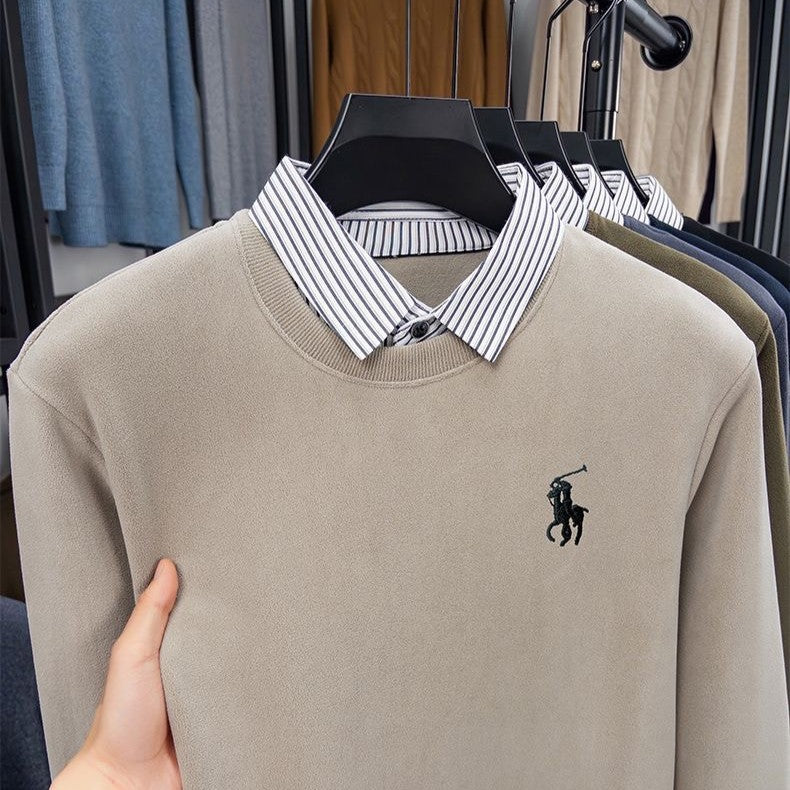 Premium Striped Collar Embroidered Sweatshirt – Classic Edition