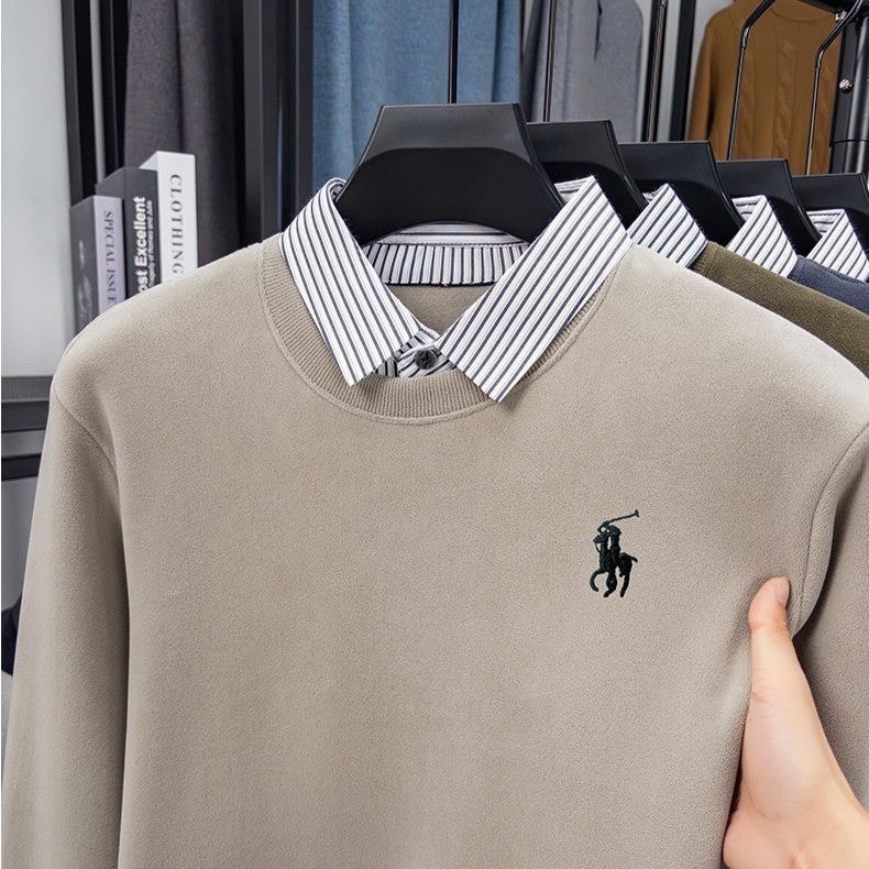 Premium Striped Collar Embroidered Sweatshirt – Classic Edition