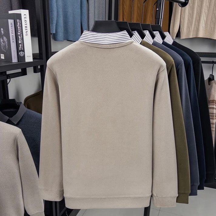 Premium Striped Collar Embroidered Sweatshirt – Classic Edition