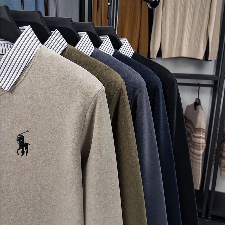 Premium Striped Collar Embroidered Sweatshirt – Classic Edition