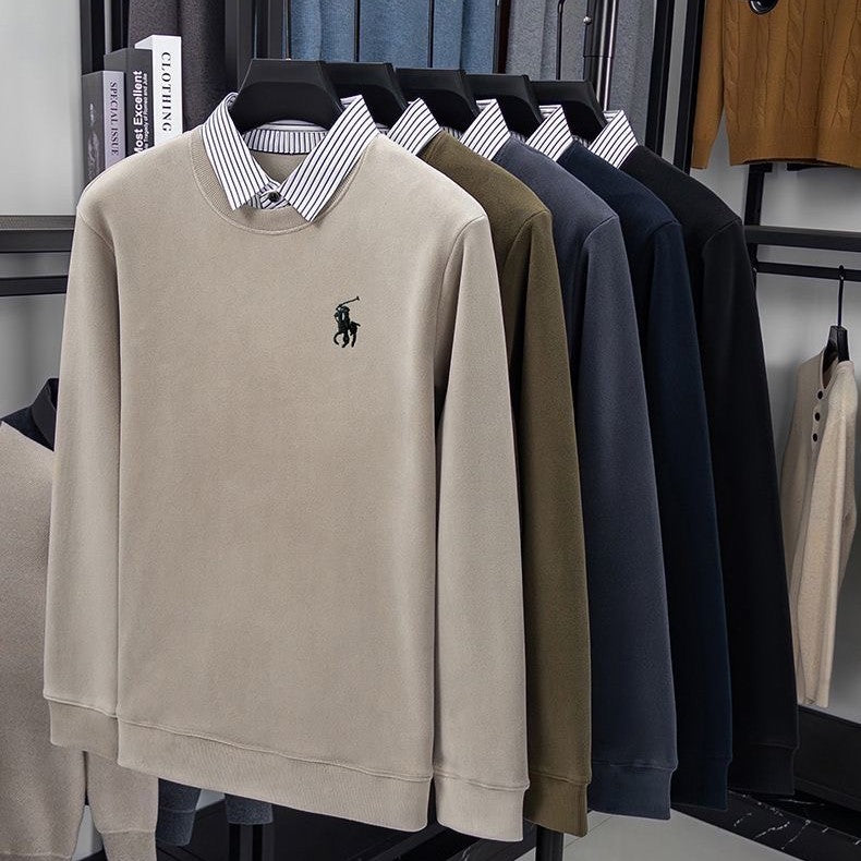 Premium Striped Collar Embroidered Sweatshirt – Classic Edition