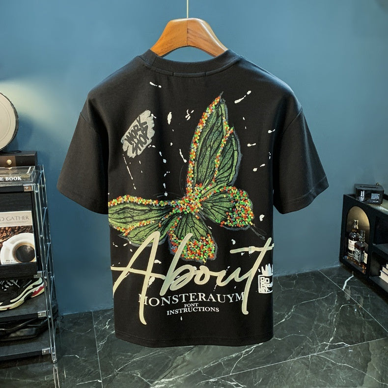 Men's Oversized Abstract Butterfly Graphic T-Shirt