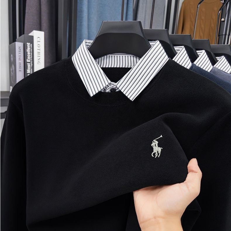 Premium Striped Collar Embroidered Sweatshirt – Classic Edition