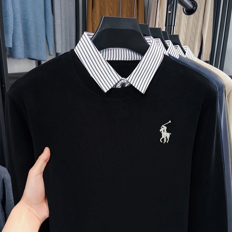 Premium Striped Collar Embroidered Sweatshirt – Classic Edition