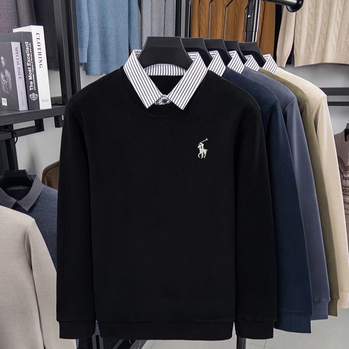 Premium Striped Collar Embroidered Sweatshirt – Classic Edition