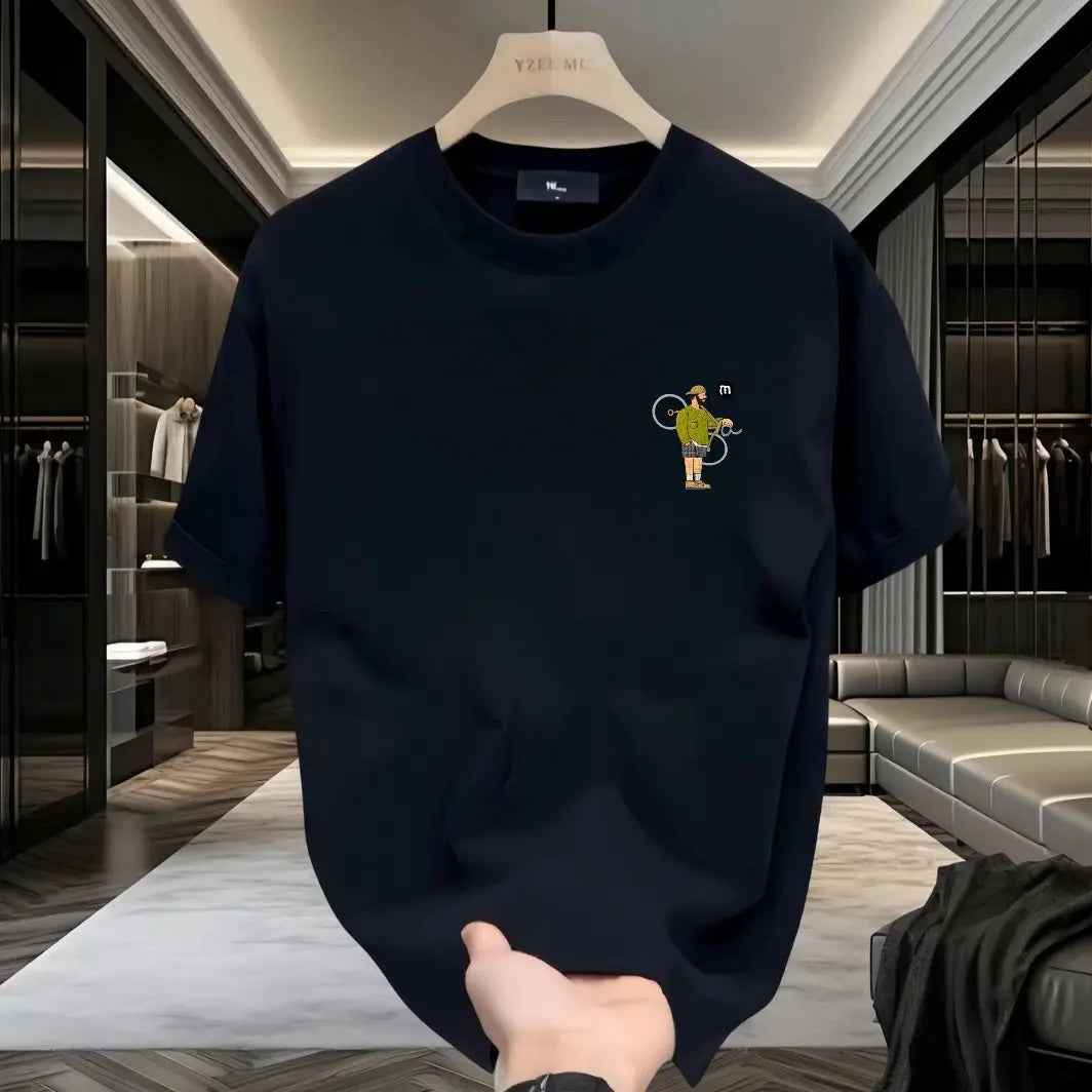 Street Style Oversized T Shirt with Cyclist Print & Embroidered Logo