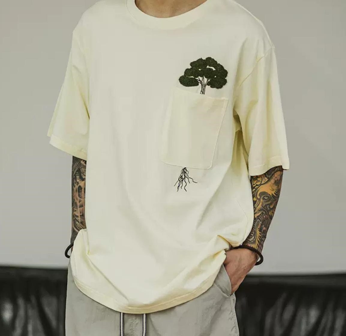 Designer Tree Embroidered T-Shirt – Premium Stitching, Oversize Fit