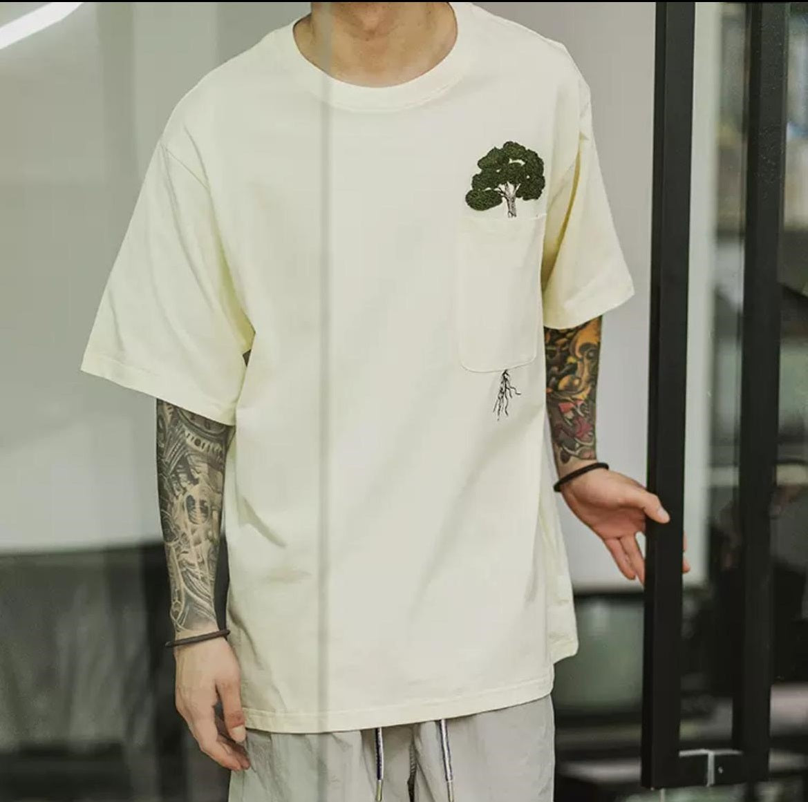 Designer Tree Embroidered T-Shirt – Premium Stitching, Oversize Fit