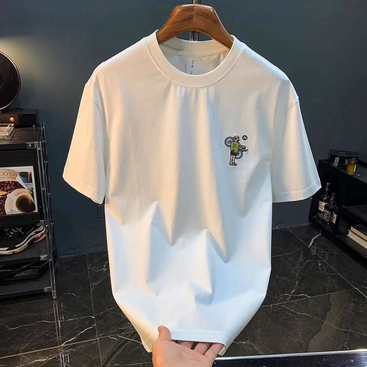 Street Style Oversized T Shirt with Cyclist Print & Embroidered Logo