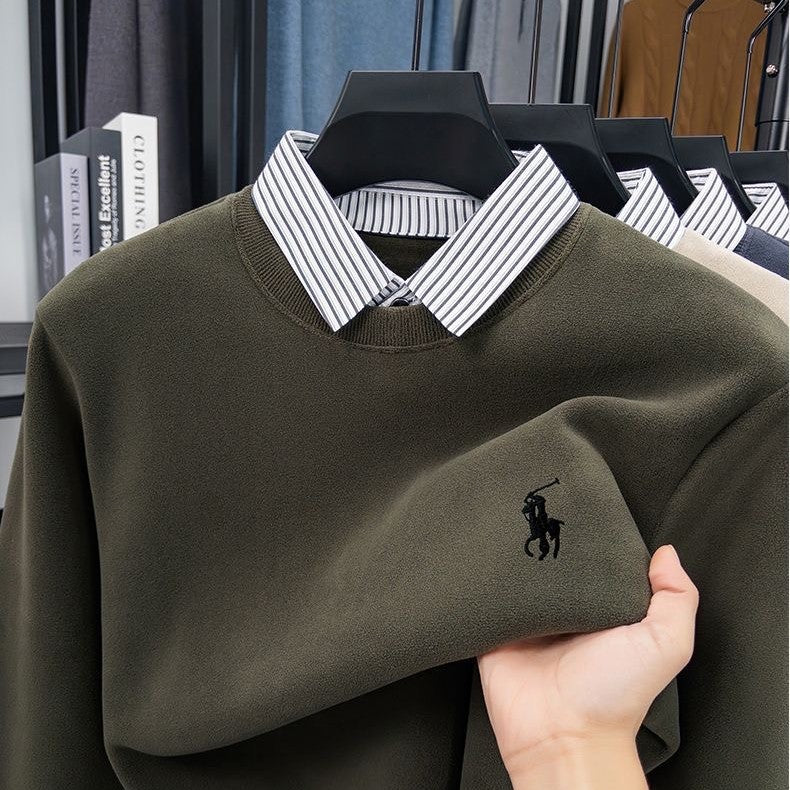 Premium Striped Collar Embroidered Sweatshirt – Classic Edition