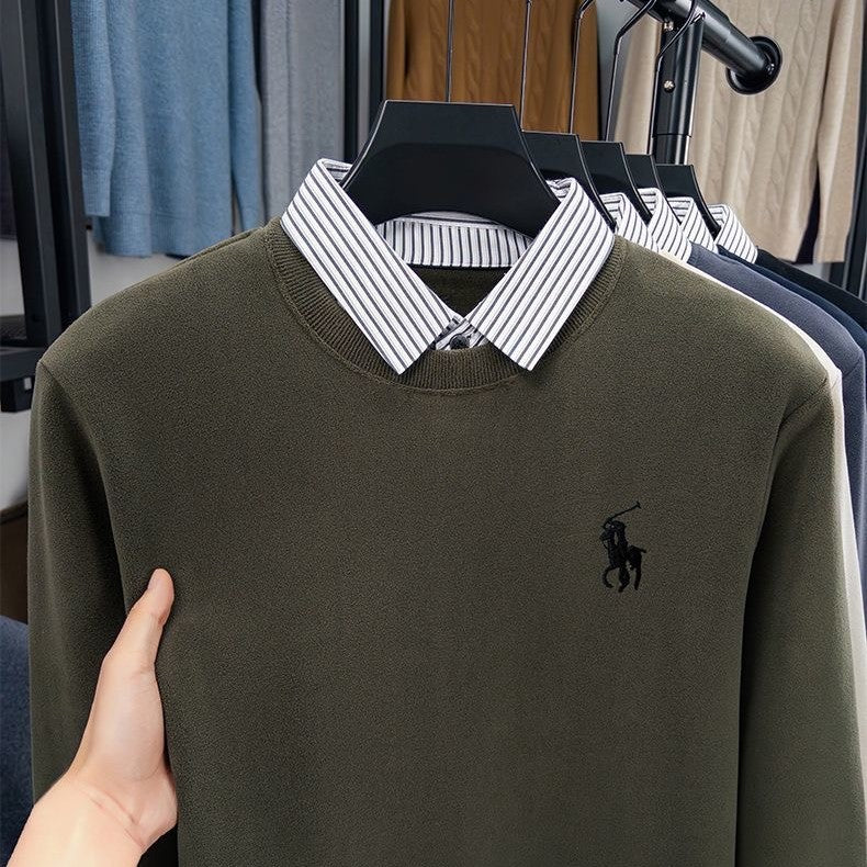 Premium Striped Collar Embroidered Sweatshirt – Classic Edition