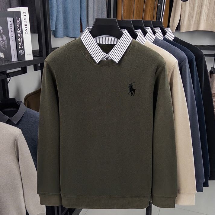 Premium Striped Collar Embroidered Sweatshirt – Classic Edition