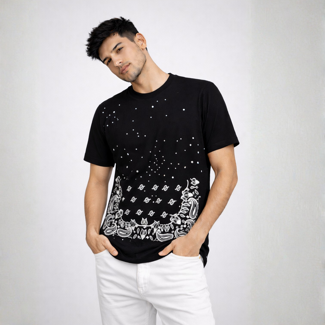 CampVibe Midnight Bandana Embroidered T-Shirt – Oversized Street Fit