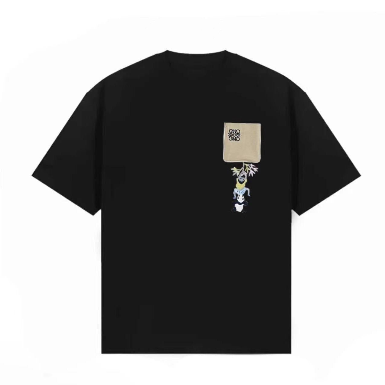 Cute Panda Embroidered T-Shirt With Pocket