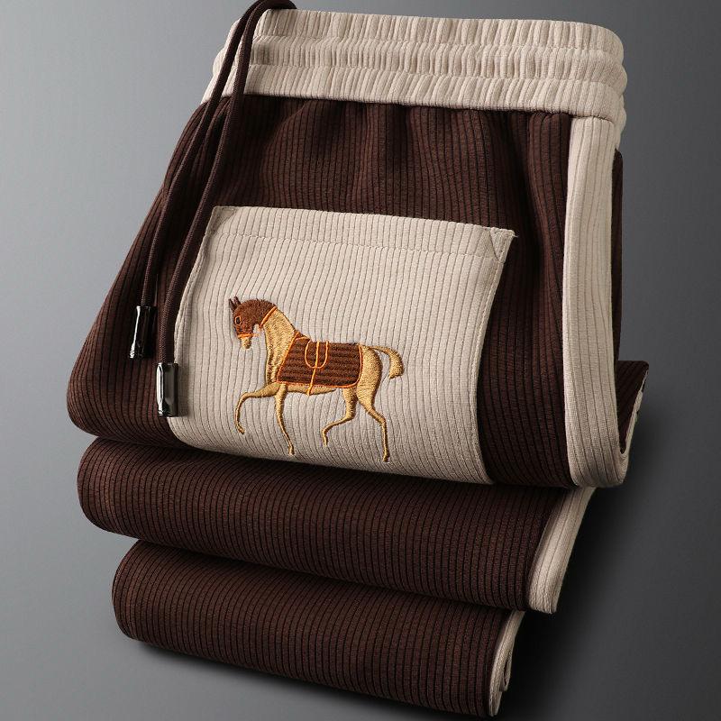 Effortless Style & Comfort Drawstring Pants with Stunning Embroidered Horse Accent