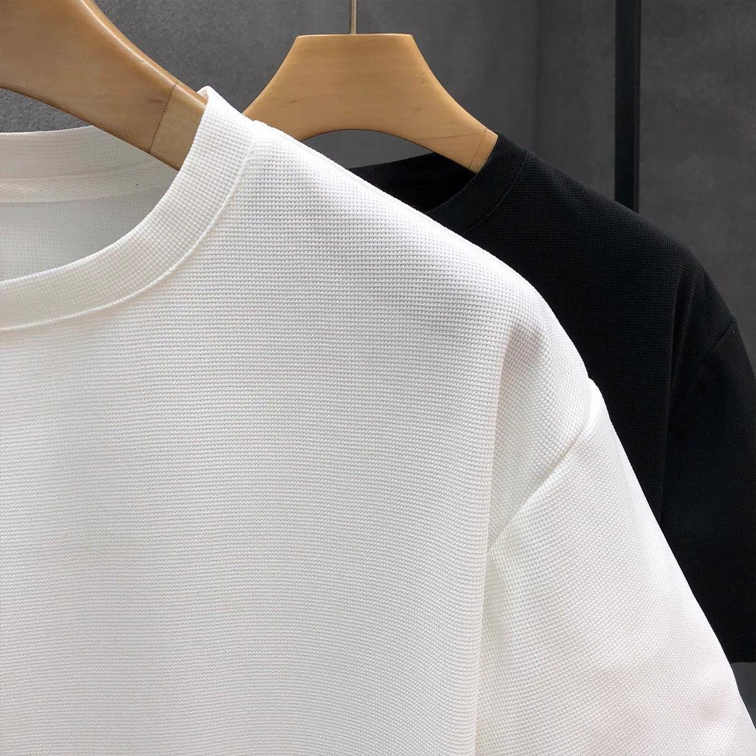 Classic Crew Neck T-Shirt with Wooden Side Buttons Detailing