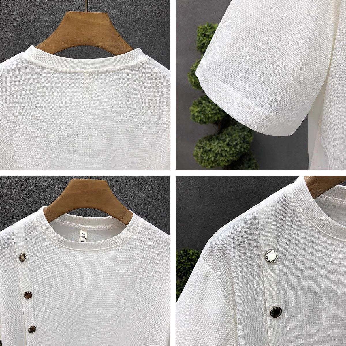 Classic Crew Neck T-Shirt with Wooden Side Buttons Detailing