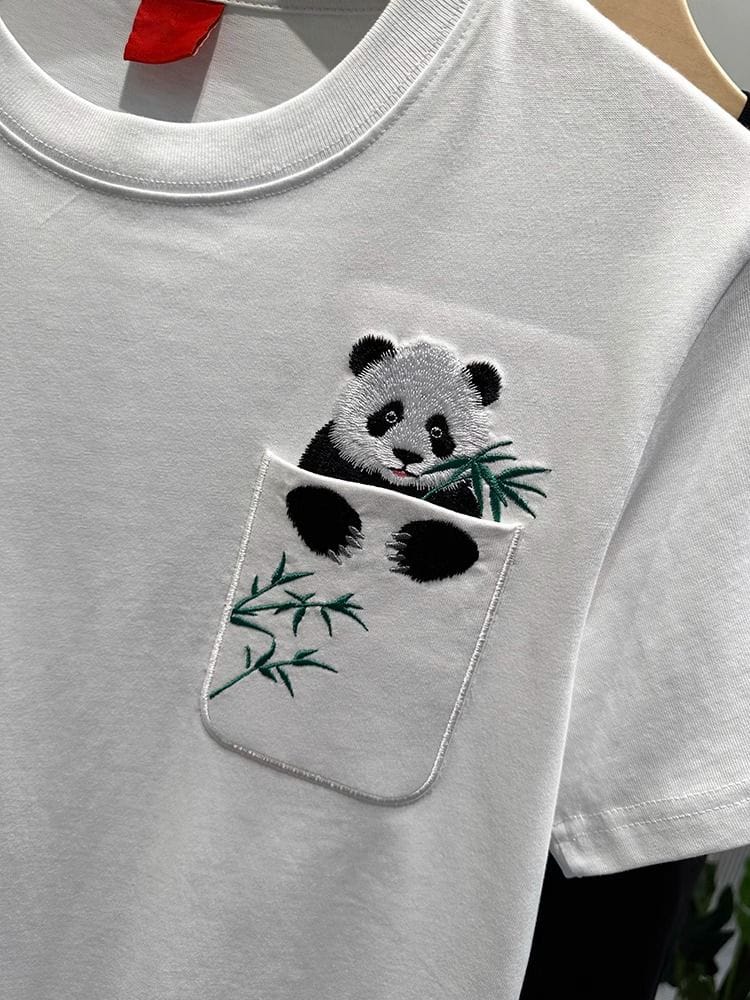 Cartoon Panda Embroidery T-Shirt – Imported, Trendy Look