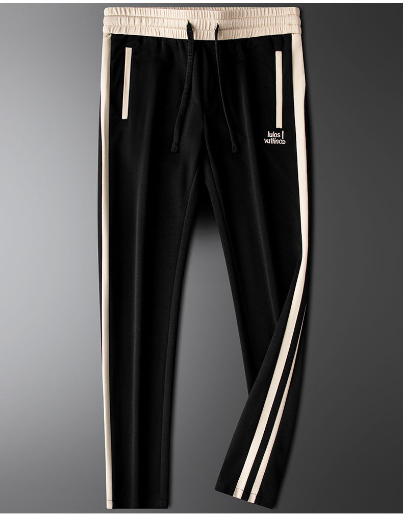 Luxury Side-Stripe Joggers for Men – Embroidered Logo with Premium Finish